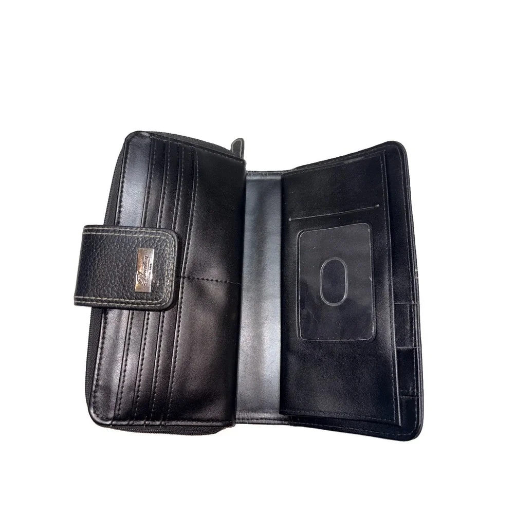 Buxton Westcott Women's Black Leather Organizer Clutch Wallet Zip Around Tab